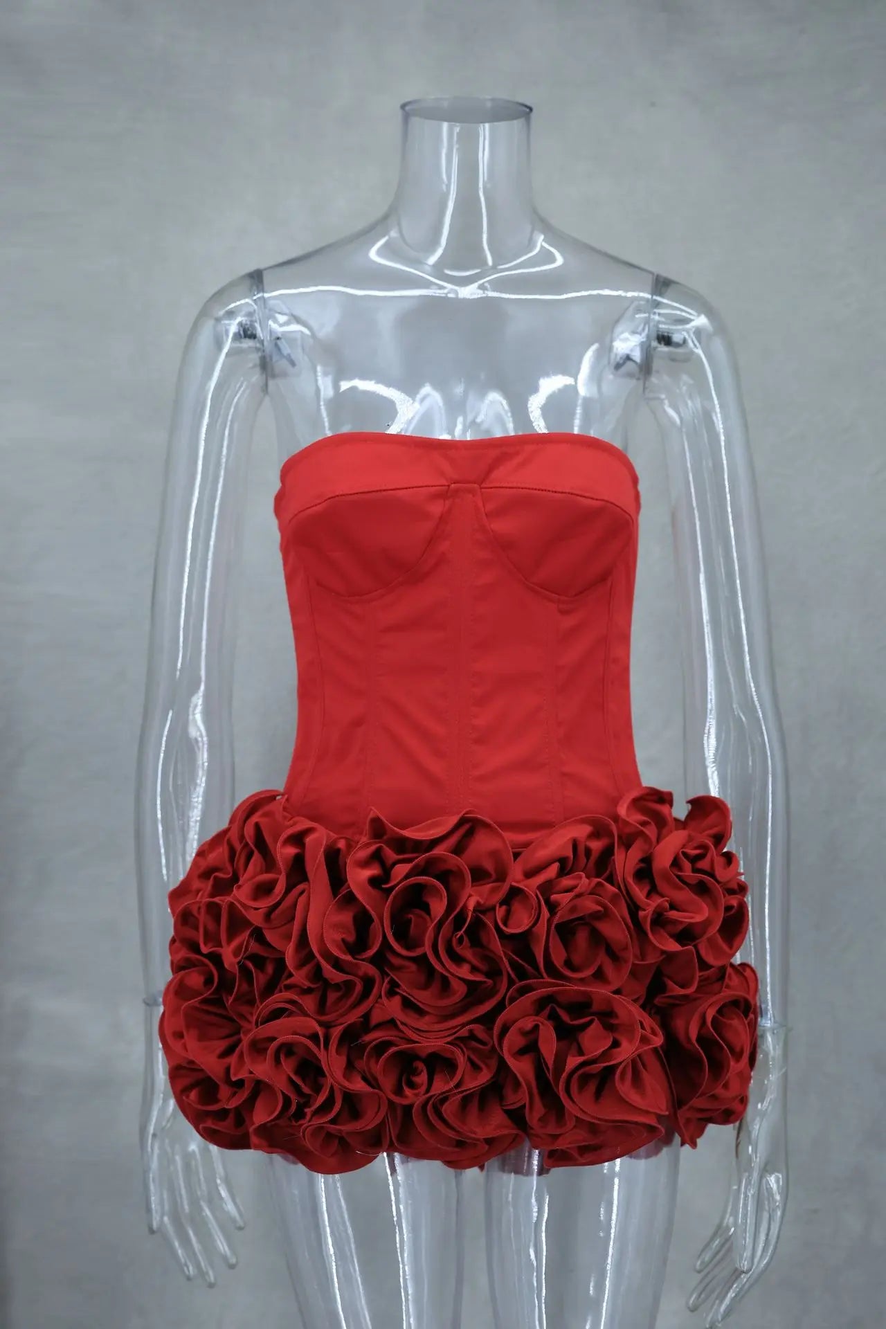 Luxury Red Strapless Cocktail Dress - Elegant Winter Party Dress 2024 - ZOOMNSTORE