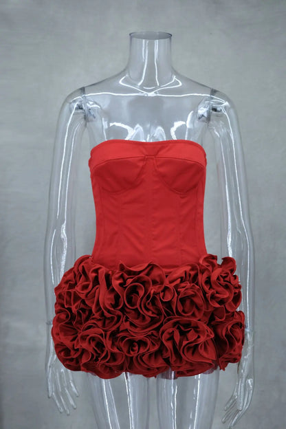 Luxury Red Strapless Cocktail Dress - Elegant Winter Party Dress 2024 - ZOOMNSTORE
