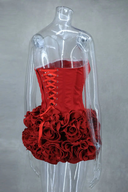 Luxury Red Strapless Cocktail Dress - Elegant Winter Party Dress 2024 - ZOOMNSTORE
