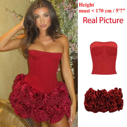 Luxury Red Strapless Cocktail Dress - Elegant Winter Party Dress 2024 - ZOOMNSTORE