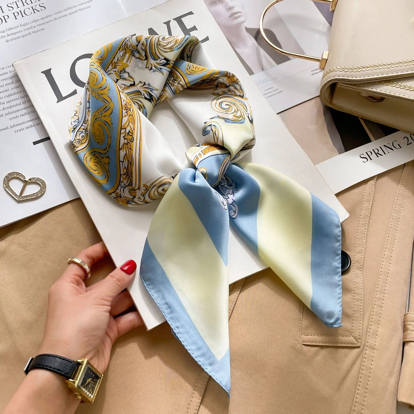 Luxury Silk Cat Print Scarf - Womens Neck Hair Tie Bandana Foulard 70cm - ZOOMNSTORE