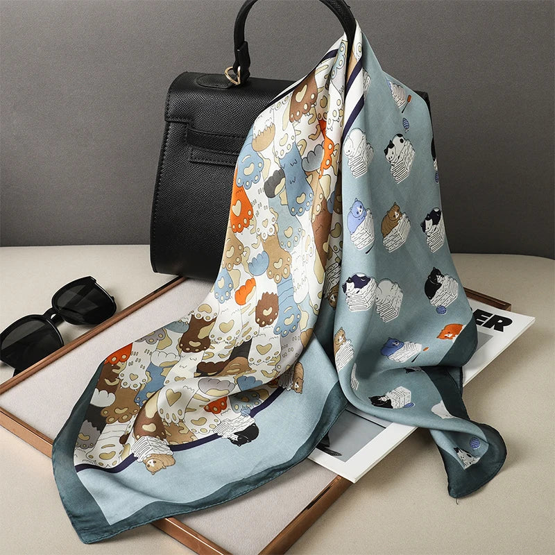 Luxury Silk Plaid Scarf - Soft Satin Neck Hair Tie for Women Foulard Hijab 2021 - ZOOMNSTORE