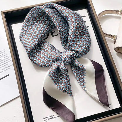 Luxury Silk Plaid Scarf - Soft Satin Neck Tie  Hair Band for Women - ZOOMNSTORE