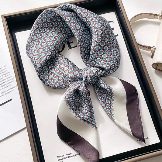 Luxury Silk Plaid Scarf - Soft Satin Neck Tie  Hair Band for Women - ZOOMNSTORE