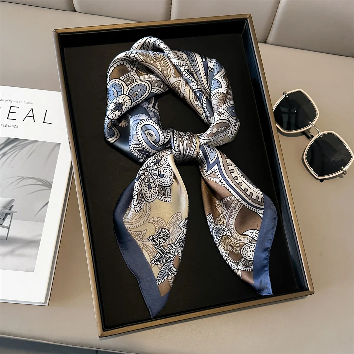 Luxury Silk Square Scarf - Womens Satin Neckerchief  Hair Wrap 2023 - ZOOMNSTORE