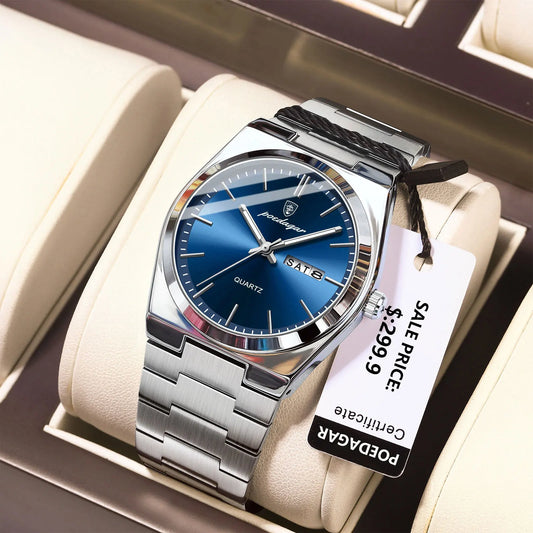 Luxury Waterproof Mens Quartz Watch - Stainless Steel Luminous Casual Timepiece - ZOOMNSTORE