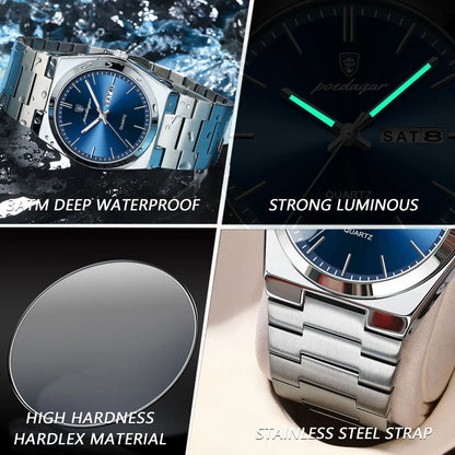 Luxury Waterproof Mens Quartz Watch - Stainless Steel Luminous Casual Timepiece - ZOOMNSTORE