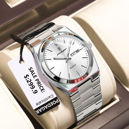Luxury Waterproof Mens Quartz Watch - Stainless Steel Luminous Casual Timepiece - ZOOMNSTORE