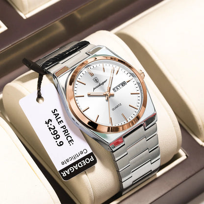 Luxury Waterproof Mens Quartz Watch - Stainless Steel Luminous Casual Timepiece - ZOOMNSTORE