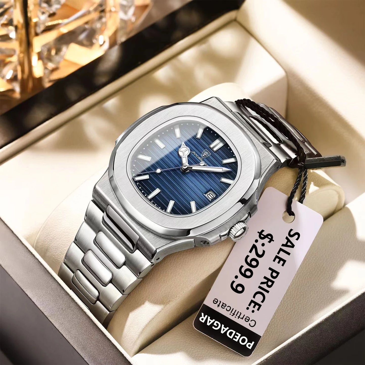 Luxury Waterproof Mens Wristwatch - Stainless Steel Quartz Sports Clock with Luminous Date - ZOOMNSTORE