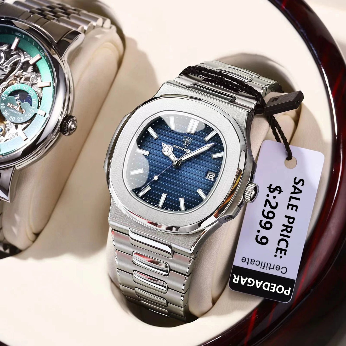 Luxury Waterproof Mens Wristwatch - Stainless Steel Quartz Sports Clock with Luminous Date - ZOOMNSTORE