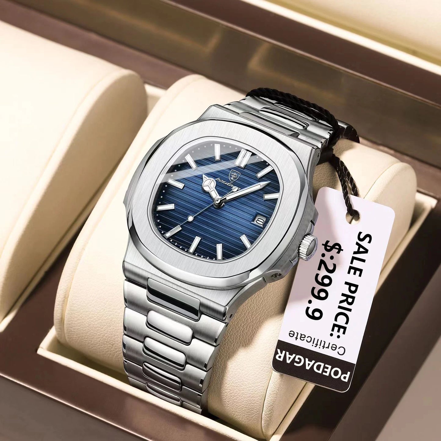 Luxury Waterproof Mens Wristwatch - Stainless Steel Quartz Sports Clock with Luminous Date - ZOOMNSTORE