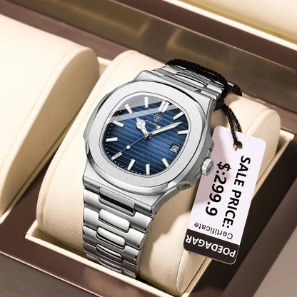 Luxury Waterproof Mens Wristwatch - Stainless Steel Quartz Sports Clock with Luminous Date - ZOOMNSTORE
