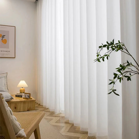 Asazal White Tulle High Quality Thick Yarn Luxury Chiffon Window Curtains For Bedroom Villa Opaque Drapes Living Room Decoration - ZOOMNSTORE