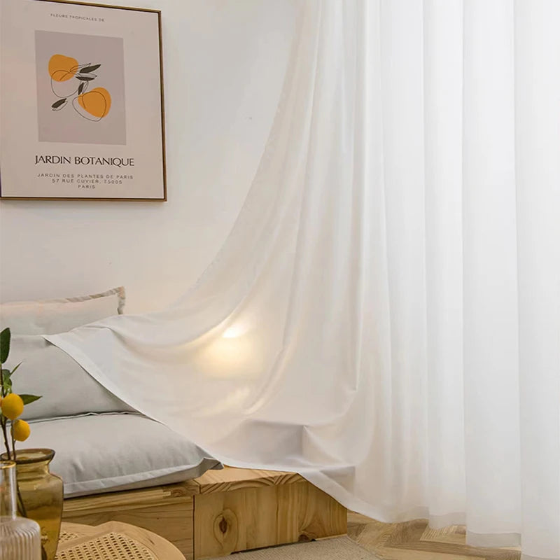 Asazal White Tulle High Quality Thick Yarn Luxury Chiffon Window Curtains For Bedroom Villa Opaque Drapes Living Room Decoration - ZOOMNSTORE