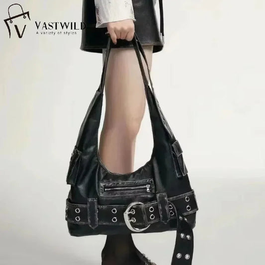 Luxury Womens Handbag - Y2K Large Capacity Shoulder Bag with Rivets and Multiple Pockets - ZOOMNSTORE