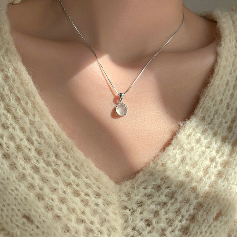 Fairy Elegant Pink Round Crystal Pendant Necklace Simple Design Korean Fashion Girls Women Star Clavicle Chain Jewelry Gifts