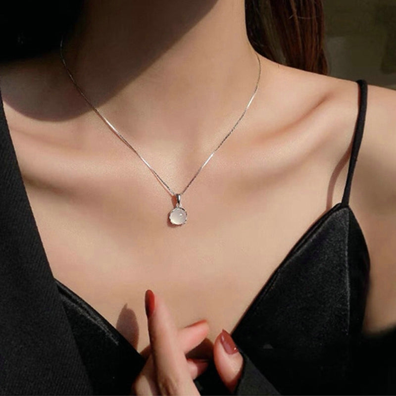 Fairy Elegant Pink Round Crystal Pendant Necklace Simple Design Korean Fashion Girls Women Star Clavicle Chain Jewelry Gifts