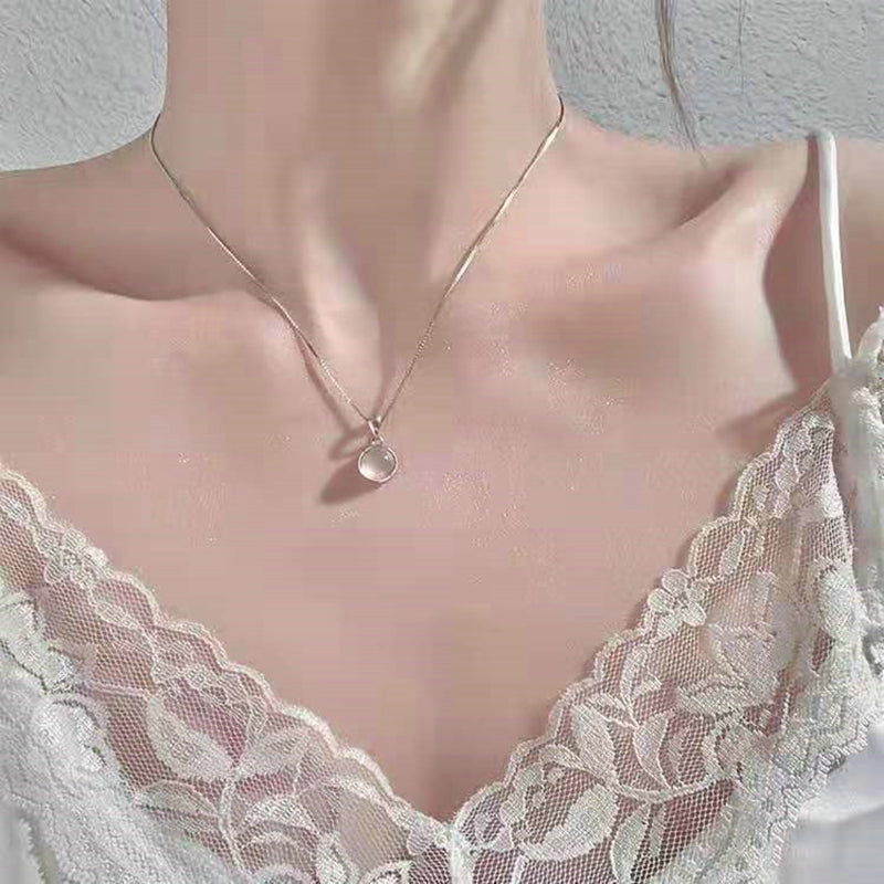 Fairy Elegant Pink Round Crystal Pendant Necklace Simple Design Korean Fashion Girls Women Star Clavicle Chain Jewelry Gifts
