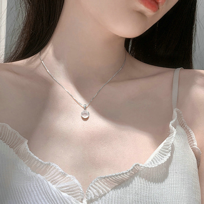 Fairy Elegant Pink Round Crystal Pendant Necklace Simple Design Korean Fashion Girls Women Star Clavicle Chain Jewelry Gifts