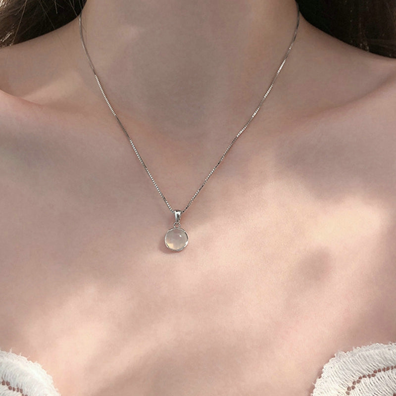 Fairy Elegant Pink Round Crystal Pendant Necklace Simple Design Korean Fashion Girls Women Star Clavicle Chain Jewelry Gifts