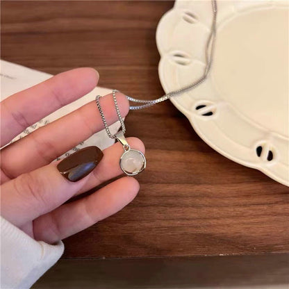 Fairy Elegant Pink Round Crystal Pendant Necklace Simple Design Korean Fashion Girls Women Star Clavicle Chain Jewelry Gifts