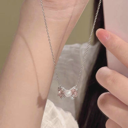 Fairy Elegant Pink Round Crystal Pendant Necklace Simple Design Korean Fashion Girls Women Star Clavicle Chain Jewelry Gifts