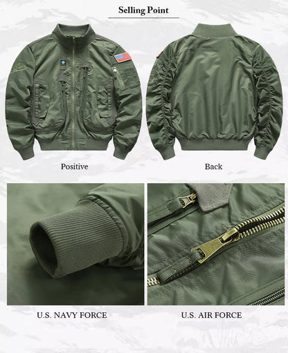 MA-1 Pilot Jacket - Men's Cotton Military Style Zipper Closure Jacket - ZOOMNSTORE