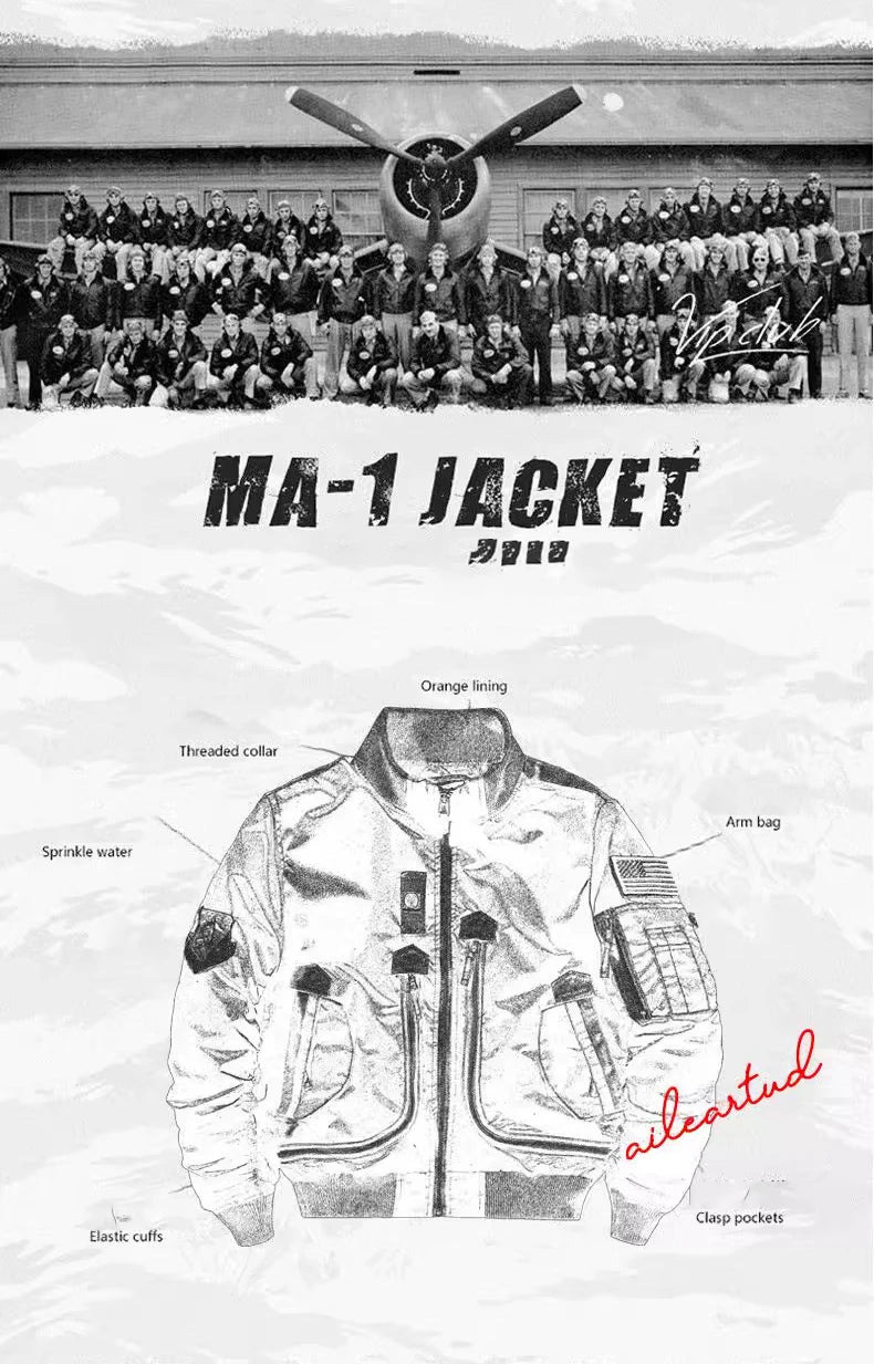MA-1 Pilot Jacket - Men's Cotton Military Style Zipper Closure Jacket - ZOOMNSTORE