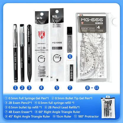M&G 11pcs Exam Set (Gel Pen+Refill+2B Pencil+Ruler+Eraser) for Student Exam Back to School Stationeries - ZOOMNSTORE