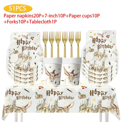 Magic School Party Supplies - Disposable Plates Cups Napkins Balloons and Gifts - ZOOMNSTORE