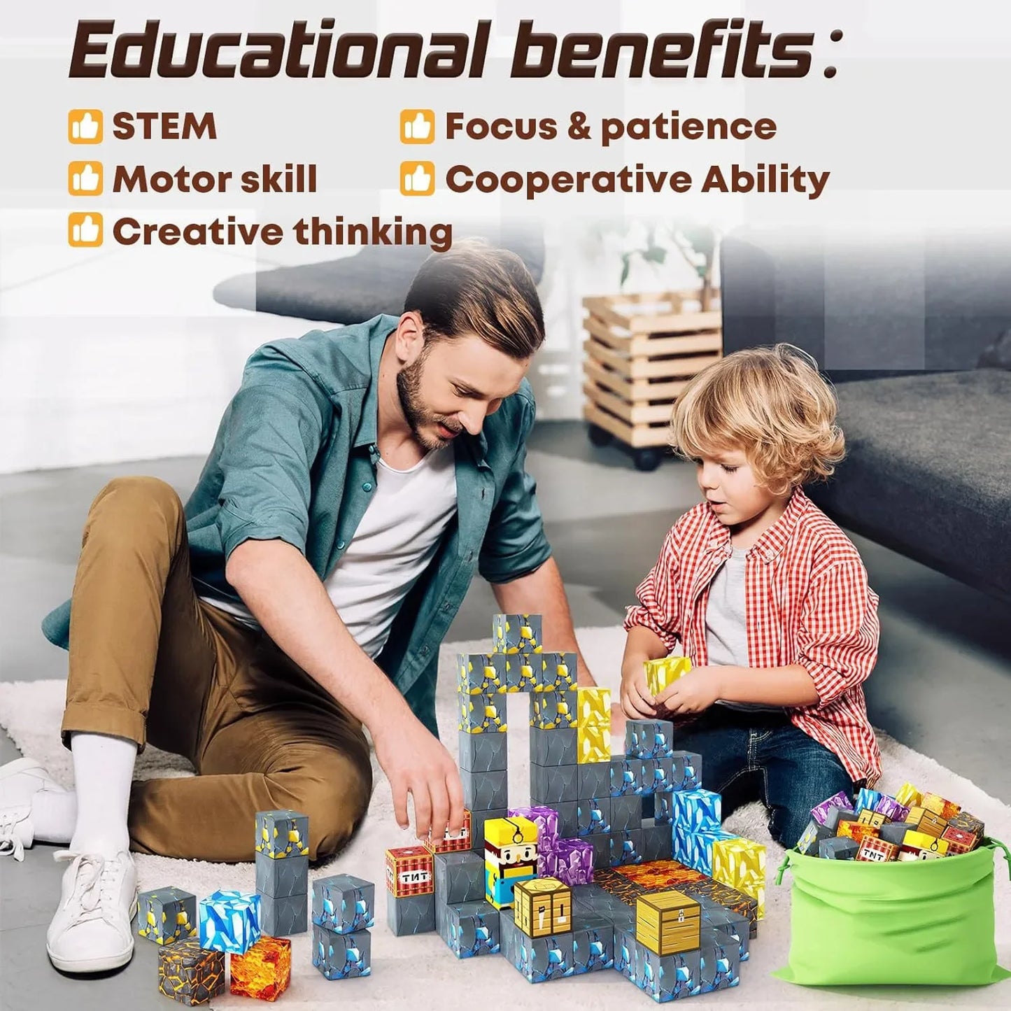 Magnetic Building Blocks | STEM Sensory Toys & Creative Magnet Cube Set for Kids - ZOOMNSTORE