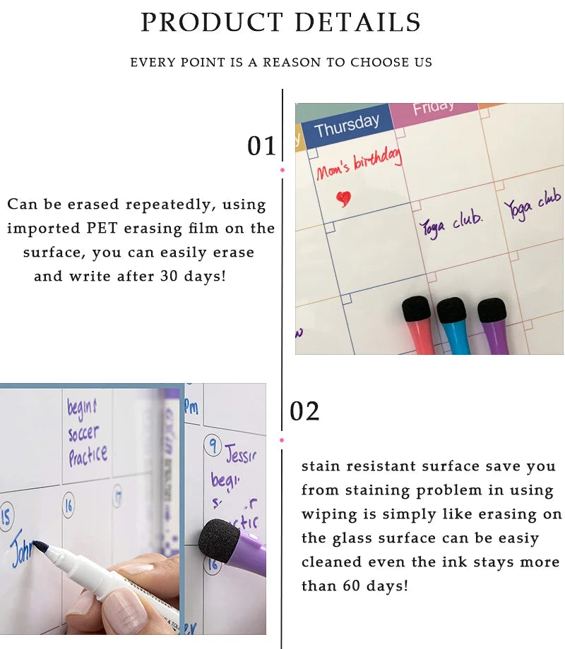 Magnetic Monthly Planner - Dry Erase Whiteboard | Fridge Message Board Organizer - ZOOMNSTORE