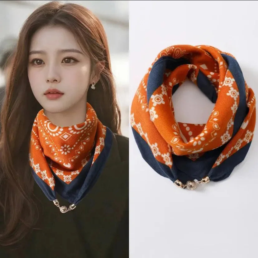 Magnetic Triangle Neck Scarf - Womens Cotton Linen Autumn Winter Protection - ZOOMNSTORE