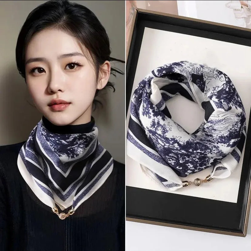 Magnetic Triangle Neck Scarf - Womens Cotton Linen Autumn Winter Protection - ZOOMNSTORE