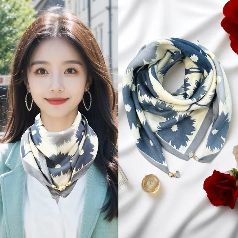 Magnetic Triangle Neck Scarf - Womens Cotton Linen Autumn Winter Protection - ZOOMNSTORE