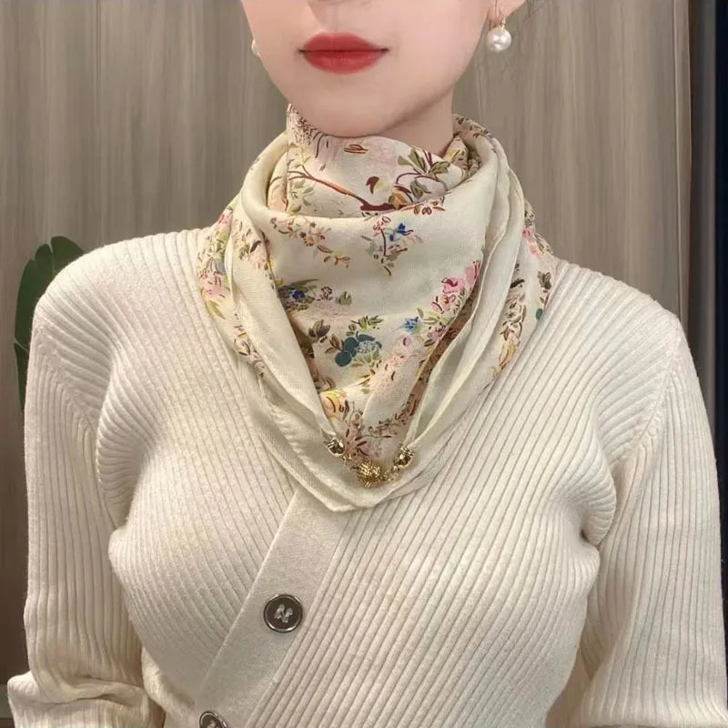 Magnetic Triangle Neck Scarf - Womens Cotton Linen Autumn Winter Protection - ZOOMNSTORE