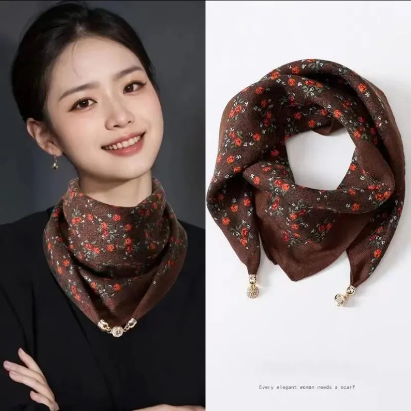 Magnetic Triangle Neck Scarf - Womens Cotton Linen Autumn Winter Protection - ZOOMNSTORE