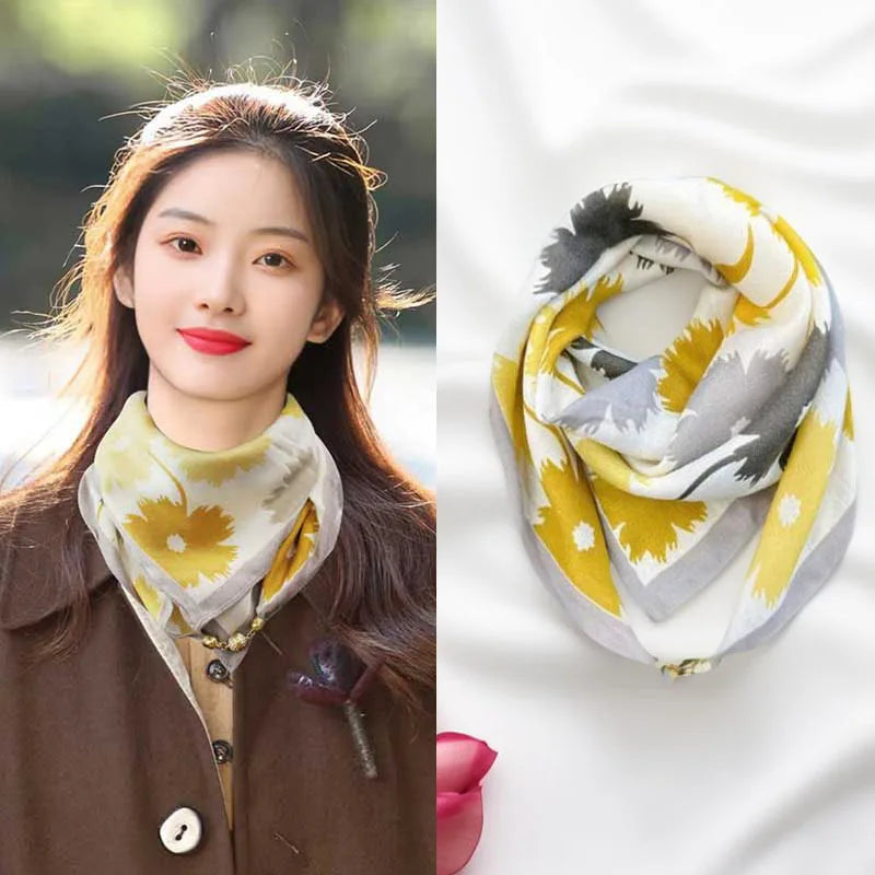 Magnetic Triangle Neck Scarf - Womens Cotton Linen Autumn Winter Protection - ZOOMNSTORE