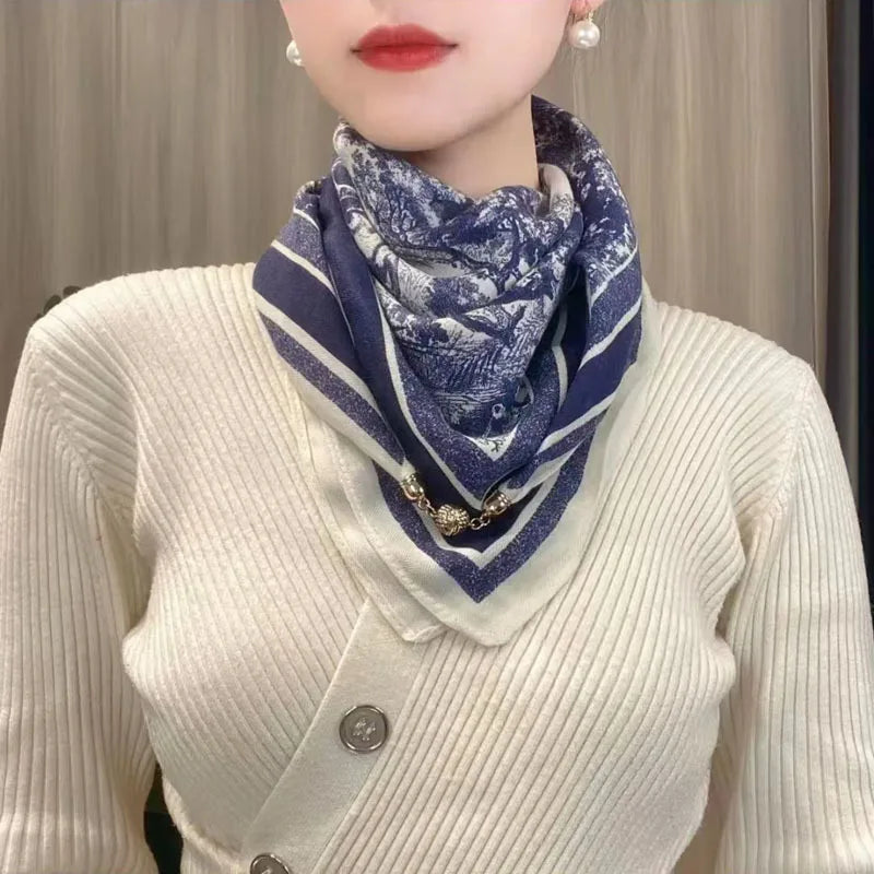 Magnetic Triangle Neck Scarf - Womens Cotton Linen Autumn Winter Protection - ZOOMNSTORE
