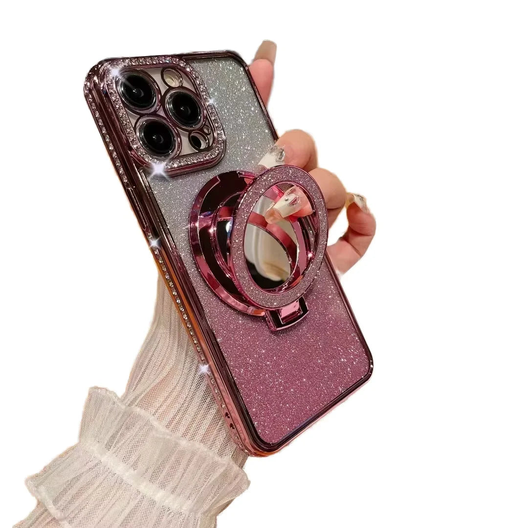 Luxury Glitter Diamond Mirror Phone Case - Magnetic TPU for iPhone 13-17 Pro Max Plus - ZOOMNSTORE