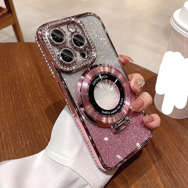Luxury Glitter Diamond Mirror Phone Case - Magnetic TPU for iPhone 13-17 Pro Max Plus - ZOOMNSTORE