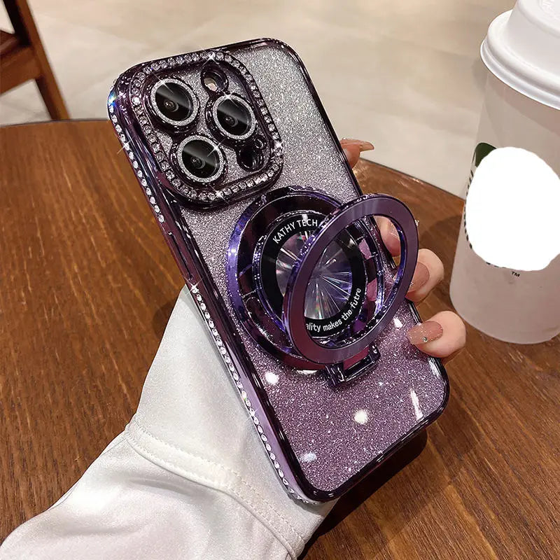 Luxury Glitter Diamond Mirror Phone Case - Magnetic TPU for iPhone 13-17 Pro Max Plus - ZOOMNSTORE
