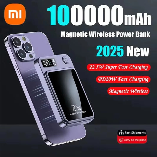Xiaomi 100000mAh Magnetic Power Bank Wireless Fast Charger For Magsafe Portable Auxiliary Battery Pack For iphone Huawei Samsung - ZOOMNSTORE