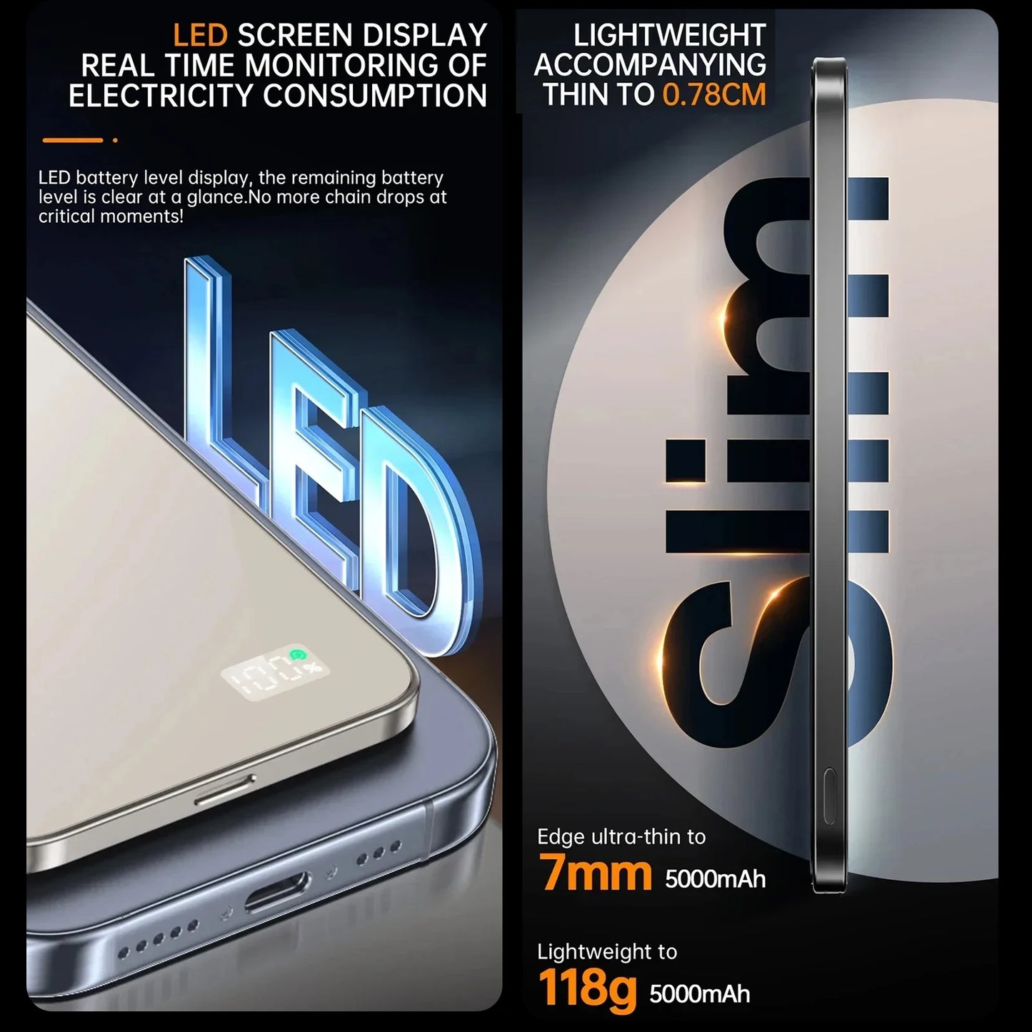 10000mAh Magnetic Power Bank 20W Wireless Powerbank Slim Portable Battery Charger for MagSafe iPhone 16 15 14 13 iWatch Samsung - ZOOMNSTORE