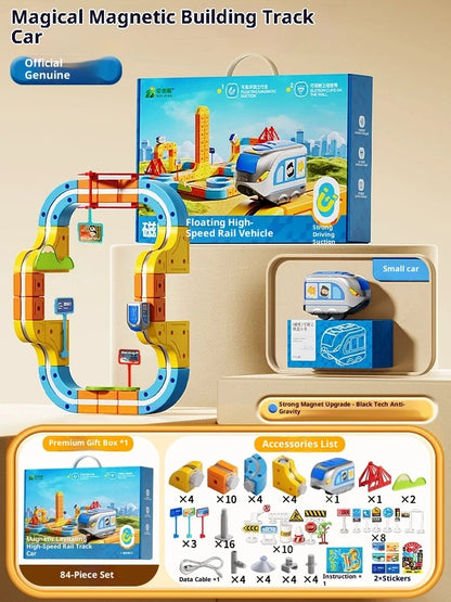 Electric Magnetic Track Train For Kids Montessori Toy Diy Magnetic Construction Tracks Non-Remote Control Model Car Learning Set - ZOOMNSTORE