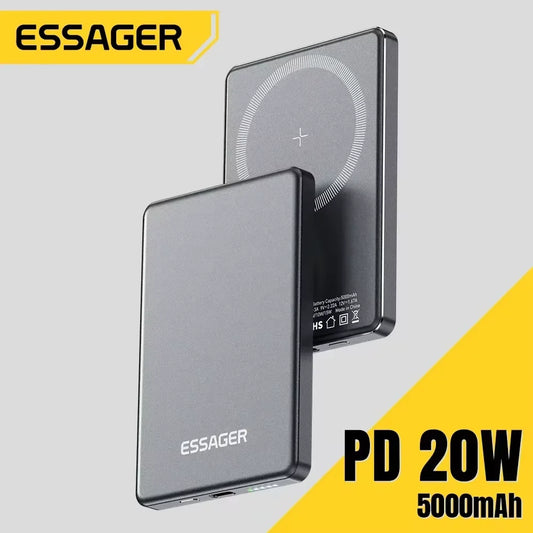 Essager Thin Wireless Power Bank Magnetic 20W 5000mAh Portable Fast Charging External Battery for Magsafe For iPhone 17 16 15 14 - ZOOMNSTORE