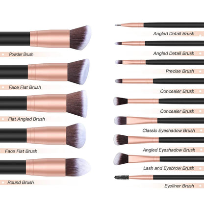 Makeup Brush Set - 14Pcs Soft Bristle Brushes for Beginners | Powder, Blush & Eye Shadow Tools - ZOOMNSTORE