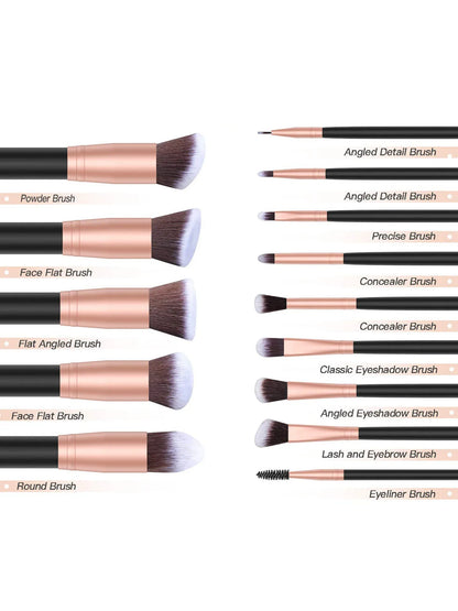 Makeup Brush Set - 14Pcs Soft Bristle Brushes for Beginners | Powder, Blush & Eye Shadow Tools - ZOOMNSTORE