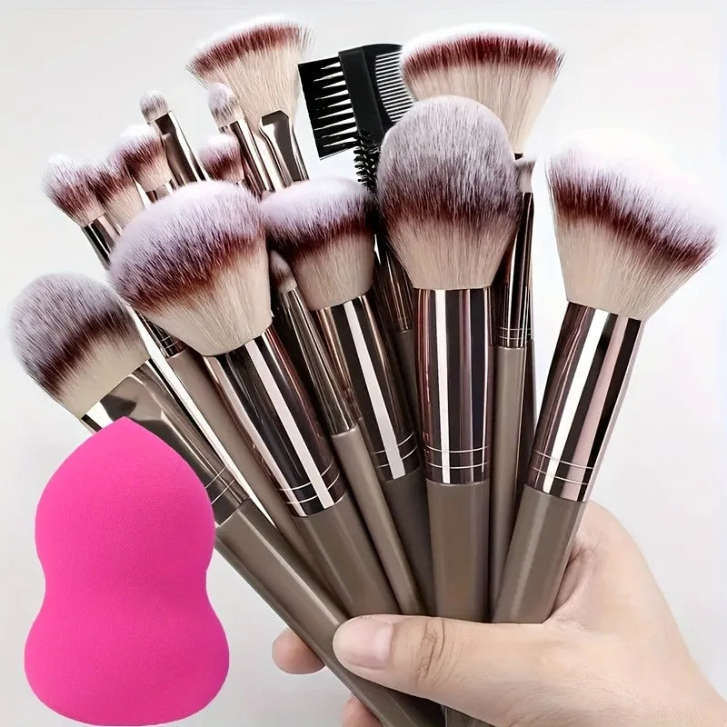 Makeup Brush Set – Premium Synthetic Brushes with Soft Blending Sponge | Complete Cosmetic Kit - ZOOMNSTORE